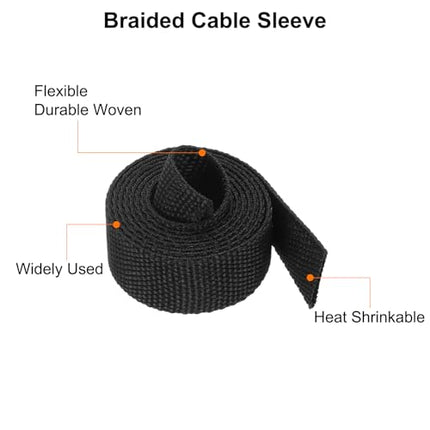 sourcing map Braided Cable Sleeves, Heat Shrink Tubing, 1.27 cm, 0.9 m, Black, 2:1 Ratio, Heat Shrink Tube, Cable Protector for Wire Harness Cable, Network Cable Protector, Cable Management