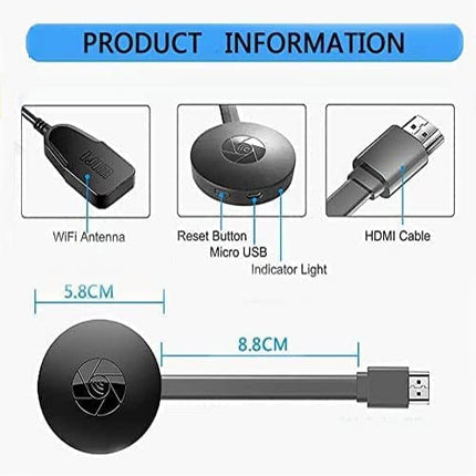 Traadita WiFi-ekraaniadapter, HDMI 4K 1080P adapter, voogedastus-TV-pulk, DLNA / AirMirror / Airplay / Miracasti tugi, iOS 8+ / Android 5.0+ / Mac / Windows 7+ jaoks