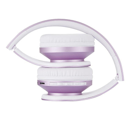 PowerLocus Bluetooth-kõrvaklapid, juhtmevabad Bluetooth-kõrvaklapid, kokkupandavad juhtmevabad kõrvapealsed kõrvaklapid, peakomplekt, Aux-tugi, mikrofon, käed-vabad funktsioon iPhone'ile, Androidile, arvutile (valge/lilla)