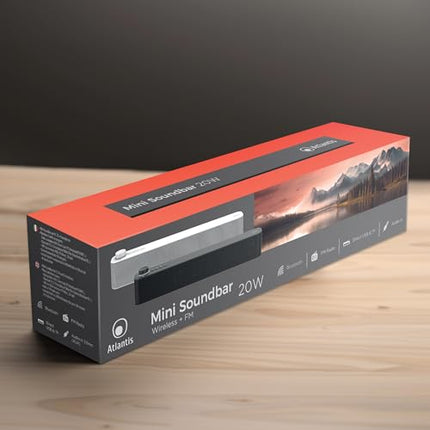 Atlantis Soundbar PC 20W, arvutikõlar, 3,5 mm pesa + Bluetooth 5.3 nutitelefonile, FireTV-le, plaadimängijale, 2400 mhA aku, FM-raadio, arvutikõlar, kaasaskantav, teler, nutitelefon 420x60x74 mm P003-C0820-B