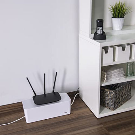 Hama "Maxi" cable box with lid and rubber feet (organizer to prevent cable clutter, storage box for hiding power strips, adapters and cables, protection from children and animals), white, 40 x 15.5 x 13.8 cm
