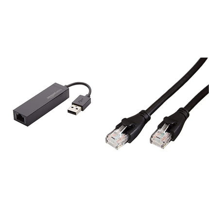 Amazon Basics Ethernet LAN Network Adapter, USB 2.0, 10/100 Mbps &amp; Ethernet Network Cable, RJ45, Cat6, 3 m, 1,000 Mbps
