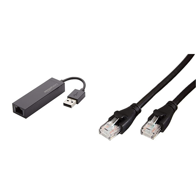 Amazon Basics Ethernet LAN Network Adapter, USB 2.0, 10/100 Mbps &amp; Ethernet Network Cable, RJ45, Cat6, 3 m, 1,000 Mbps