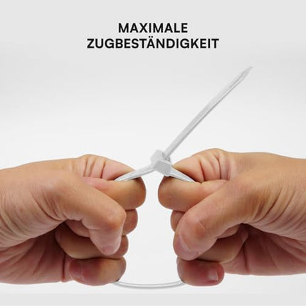 400 Cable Ties Small White 300mm UV Resistant Electrical Installation - Nylon 6.6 cable ties tensile strength 22Kg Self-locking non-slip that are resistant to fire, heat and frost - 300x4.5mm