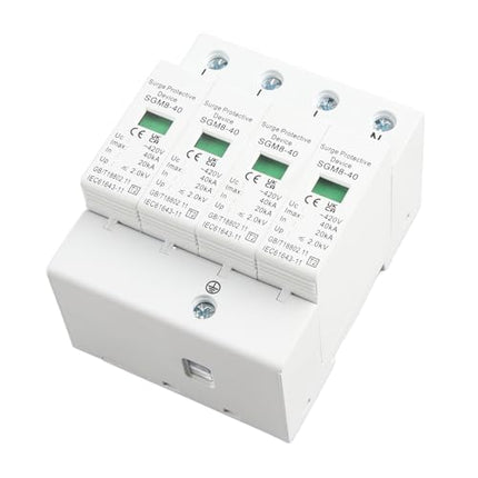 Keenso Home Surge Protector, 4P 220V 40KA Home DIN Rail Surge Arrester Low Voltage Protection Surge Protector for Lightning Protection