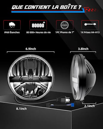 BraveWAY 7" 12000lm ümmargune LED-esitule DOT Hi-Lo Beam H4-H13 mootorratta esituled, mis ühilduvad Harley-Davidson Sportster XL883 XL1200 XL1200 XL1200S-ga