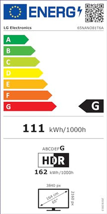 LG 65NANO81T6A televiisor 65" (165 cm) NanoCell televiisor (α5 Gen7 4K tehisintellektiga protsessor, webOS 24, HDR10, kuni 60 Hz) [Mudeliaasta 2024]