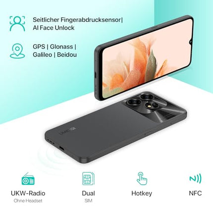 UMIDIGI A15 NFC mobiiltelefonid, 16 GB + 256 GB (kuni 2 TB) mobiiltelefon, 64 MP + 16 MP, 6,7-tolline HD+ ekraan, 5000 mAh + 20 W kiirlaadimine, Android nutitelefon 4G kahe SIM-kaardiga lukustamata mobiiltelefonid - hall (hall)