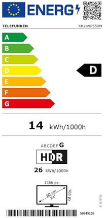 Telefunken TV 24-tolline nutiteler VIDAA XH24VP550M HD-teler, HDR-teler integreeritud kolmekordse tuuneriga, LED-teler must