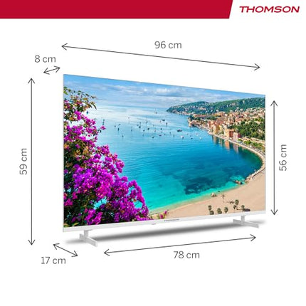 Thomson 43-tolline (109 cm) 4K Ultra HD valge Android Smart TV, Google Assistant, WiFi, Dolby Digital, Bluetooth, kolmekordne tuuner (kaabel/satelliit/antenn), HDMI, CI+, A+ paneel – 43UA5S13W