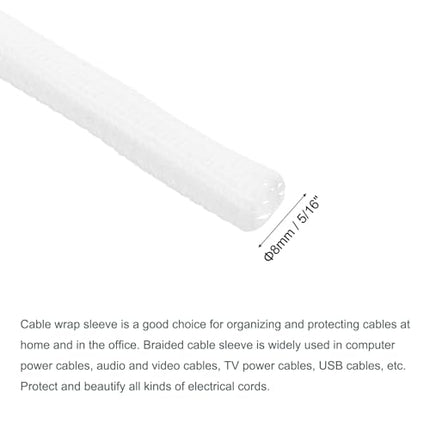 sourcing map Wire Loom Split Sleeve 5/16 inch 2.5m White Self-Wrapping Braided Sleeve UL94-V2 Flame Resistant PET Sheath for Automotive Home Cable Management