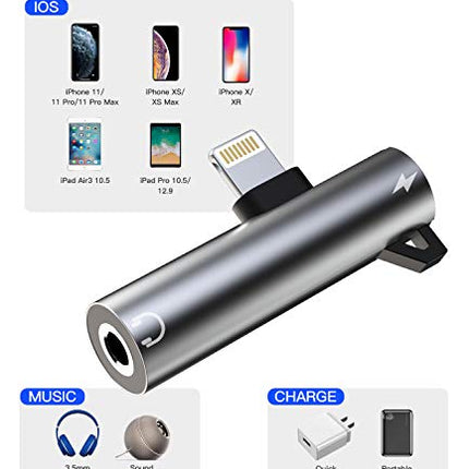 iPhone'i AUX-adapter kõrvaklappide adapterile Lightning - 3,5 mm pistikupesa jaoturiga (2 ühes), laadija, kõrvaklappide helikaabel, Apple MFI-sertifitseeritud mudelitele 14, 13, 12, 11 Pro Max, 7, 8 Plus, X, Xs, Xe, SE