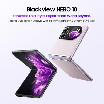 Blackview Hero 10 Smartphone Unlocked, 6.9-inch 2.5K Foldable Design Dual Screen, 108MP Camera, 36GB RAM + 256GB ROM, 4000mAh 45W Fast Charging, Dual-SIM Android 13 Mobile Phone, GPS NFC Black