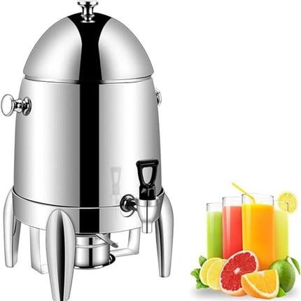 Commercial coffee urn, stainless steel hot beverage dispenser with lid, tap, and fuel holder for hotels, buffets, and catering events/made entirely of steel (color: all-steel)