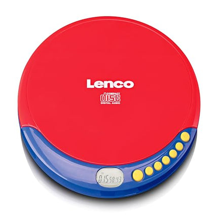 Lenco CD-021 CD-mängija lastele - kaasaskantav CD-mängija - Discman - kõrvaklapid helitugevuse piirajaga - mängib CD-R/RW plaate - sisseehitatud aku - laadimiskaabliga - punane/sinine