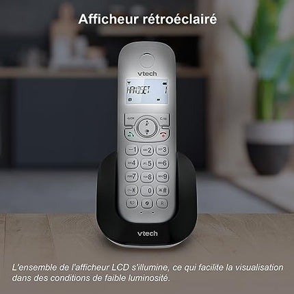 (Prantsuse versioon) VTech CS1501 juhtmeta DECT-telefon kahe telefonitoruga, kõnepiiranguga, helistaja ID/kõne ootamisega, valjuhääldiga, valgustatud ekraaniga ja valgustatud klahvistikuga