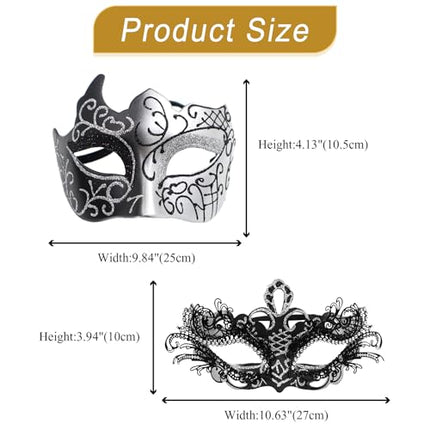 Oidea maskikomplekt paaridele: hõbedane must rhinestones metallist cosplay Veneetsia peomask Halloweeni kostüüm karnevalimask paaridele, naistele ja meestele