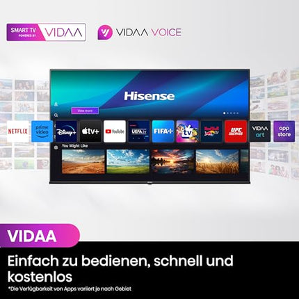 Hisense 65E7NQ 164 cm (65-tolline) televiisor, 4K UHD, QLED, HDR10, HDR10+ dekodeerimine, HLG, Dolby Vision Atmos, 60Hz paneel, sujuv liikumine, Bluetooth, sisseehitatud Alexa, VIDAA Voice, must [2024]