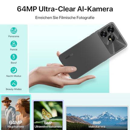 UMIDIGI A15 NFC mobiiltelefonid, 16 GB + 256 GB (kuni 2 TB) mobiiltelefon, 64 MP + 16 MP, 6,7-tolline HD+ ekraan, 5000 mAh + 20 W kiirlaadimine, Android nutitelefon 4G kahe SIM-kaardiga lukustamata mobiiltelefonid - hall (hall)
