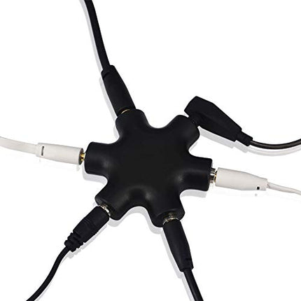 Kaunosta Headphone Splitter, 5-Way Multimedia Headphone Hub Adapter with 6 Ports, Includes 21.5cm Cable for Connecting to Audio Source, for Mobile Phones, Tablets, PC, Mobile Cells, MP3 Players,