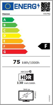 Hisense 55S7NQ 139 cm (55-tolline) lõuenditeler, 4K QLED, lai värvigamma, Dolby Vision IQ, 144 Hz, DVB-T2/T/C/S2/S tuuner, Wifi, HDMI 2.1, HLG, HDR10/HDR10+ adaptiivne ühendus, VIDAA, sisseehitatud Alexa, filmitegija režiim