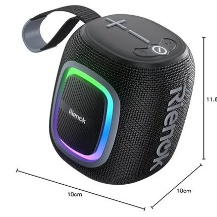 RIENOK Bluetooth Speaker Small with Light FM Radio Bluetooth 5.3 Music Box Wireless Bass Box with 15 Hours Playtime Stereo Portable Waterproof TF Card USB Stick Black