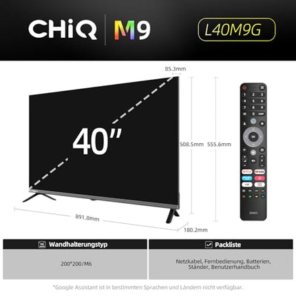 CHIQ 40-tolline (100 cm) nutiteler, FHD HDR10, Google TV, kolmekordne tuuner DVB-C/T/T2/S/S2, Dolby Audio, DBX-TV, sisseehitatud Chromecast, HDMI, USB, metallivaba