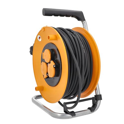 as - Schwabe kaablirull 50 m - välistingimustes kasutamiseks - 3 sisseehitatud pistikupesa hingedega kaanega - ülekuumenemiskaitse - seisupidur - 230V/16A/3500W - kaablijuhik - valmistatud Saksamaal - IP44 - oranž, 11483