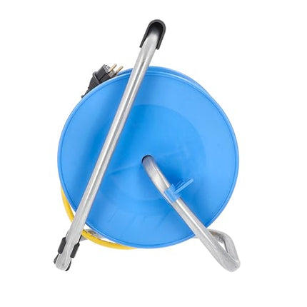 as - Schwabe cable drum 25 m armored cable K35 AT-N07V3V3-F 3G1.5 yellow, 3 earthing contact sockets with hinged lid, earthing contact plug, outdoor, IP44, blue, Made in Germany, 11004