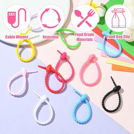DanLingJewelry 500 Pieces 5 Inch Colorful Silicone Spiral Ties Oval Shape Reusable Silicone Rubber Cable Ties Cord Organizer Straps for Wire Organization Home Office
