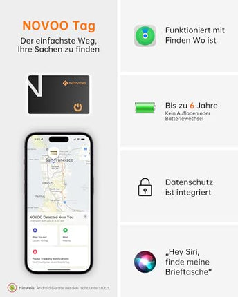 NOVOO Air Tag Card rahakoti jälgimiskaart õhuke 1,6 mm nutikas Bluetooth-silt 6-aastase aku tööeaga ühildub Apple Find My rakendusega (ainult iOS), GPS-esemete leidja rahakoti, pagasisildi ja passi jaoks