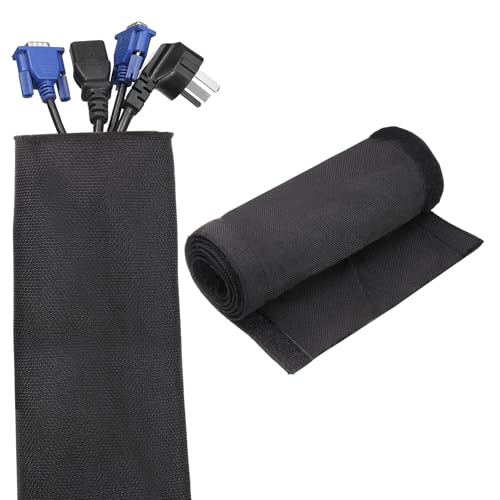 sourcing map 2 m x 5 cm Hook and Loop Cable Management Sleeve Flexible Cable Cover Wire Hider Cord Organizer and Cable Protector for Desk TV Computer Black