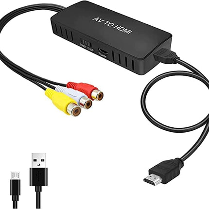 Wrugste RCA-HDMI muundur, AV-HDMI adapter, komposiitadapter 1080P, PAL/NTSC ühildub Wii/Wii U/PS One/PS2/PS3/STB/Xbox/VHS/VCR/Blue-Ray DVD-ga