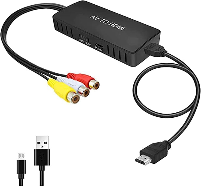 Wrugste RCA-HDMI muundur, AV-HDMI adapter, komposiitadapter 1080P, PAL/NTSC ühildub Wii/Wii U/PS One/PS2/PS3/STB/Xbox/VHS/VCR/Blue-Ray DVD-ga
