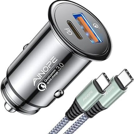 AINOPE 67,5 W sigaretisüütaja USB-C autolaadija QC3.0 PD45W kiire metallist autolaadija USB-C adapter autotarvikutele [USB-C-kaabliga] ühildub iPhone 16 15 14 Pro Max 13 iPadi ja Samsungiga
