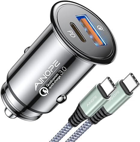 AINOPE 67,5 W sigaretisüütaja USB-C autolaadija QC3.0 PD45W kiire metallist autolaadija USB-C adapter autotarvikutele [USB-C-kaabliga] ühildub iPhone 16 15 14 Pro Max 13 iPadi ja Samsungiga