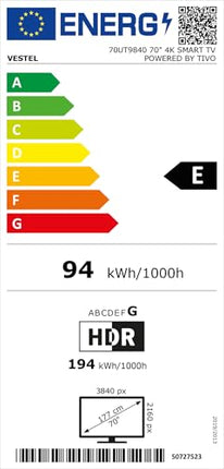 Vestel TV 70-tolline nutiteler TiVo toega, 4K UHD-teler Dolby Vision HDR ja kolmekordse tuuneriga, LED-teler 70UT9840 must