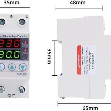 Undervoltage protection device, voltage current protector, 230VAC intelligent single-phase adjustable overvoltage undervoltage current protector, DIN rail installation, for power supply systems (63A)