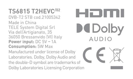Tele System digitaalne maapealne dekooder TS6815/02 DVB-T2 HEVC 10-bitine HD HDR HLG tehnoloogia AUTOSCAN ja LCN loogilise kanalite järjestuse jaoks Uuendatud EPG Meediapleier Kaugjuhtimispult kaasas