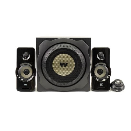 Woxter Big Bass 260 - 2.1 kõlarid (150W, puidust subwoofer, metallvõre, juhtmega helitugevuse regulaator, AUX ideaalne teleri, arvuti ja mängukonsoolide jaoks), must
