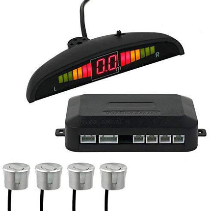 AUTOUTLET Parking Sensors PDC Reversing Alarm 4 Sensors Universal Car Reversing Parking Aid Reverse Gear Audio Buzzer Alarm Kit LCD Display DC 12 V (Silver)