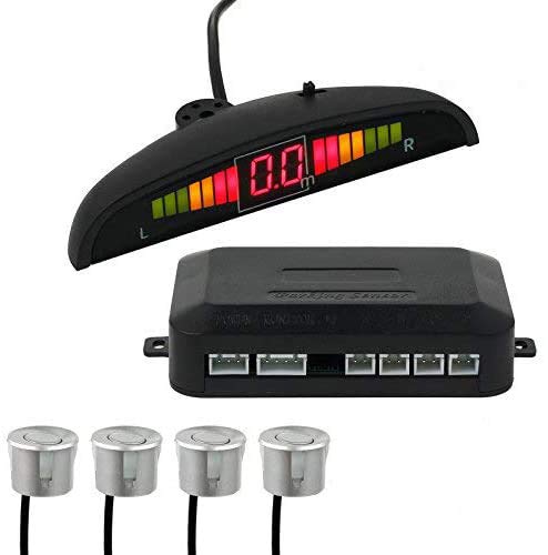 AUTOUTLET Parking Sensors PDC Reversing Alarm 4 Sensors Universal Car Reversing Parking Aid Reverse Gear Audio Buzzer Alarm Kit LCD Display DC 12 V (Silver)