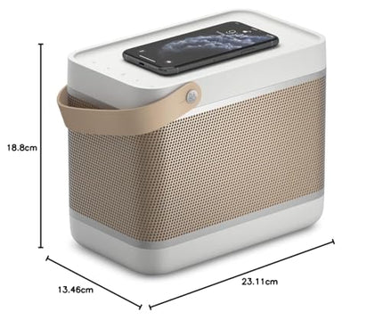 Bang &amp; Olufsen Beolit ​​20 - Powerful, loud, wireless, portable Bluetooth home speaker with 360-degree sound and integrated Qi charging station - Grey Mist