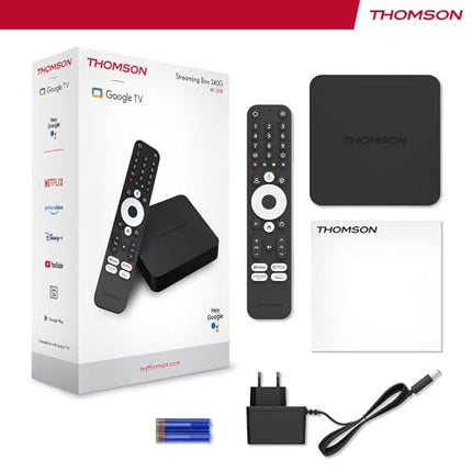 THOMSON Streaming Box 240 | Google TV | 4K UHD | Google Assistant | Google Cast | WiFi | Bluetooth 5.0 | HDMI 2.1 | Dolby Atmos | Dolby Digital+ | HDR10 | 2 GB RAM | 8 GB salvestusruumi