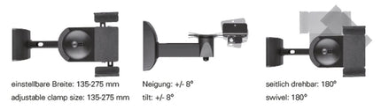 Sat-Fox speaker wall mount universal shelf boxes wall mount shelf boxes 2 pairs 15 kg load capacity tool-free swivel tilt holder wall mounting box fastening screws dowels wall black