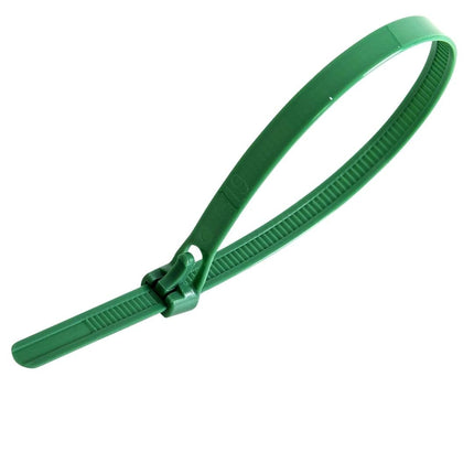 Gocableties Cable Ties Resealable Green, 250 mm x 7.6 mm, 100 Pieces, Premium Quality Releasable, Reusable Set