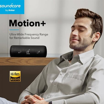 Soundcore Motion+ Bluetooth HiFi Speaker with Hi-Res 30W Audio, Intense Bass, Wireless, with App, USB-C Connectivity, Flexible EQ, 12h Battery Life, IPX7 Water Resistance (Black)