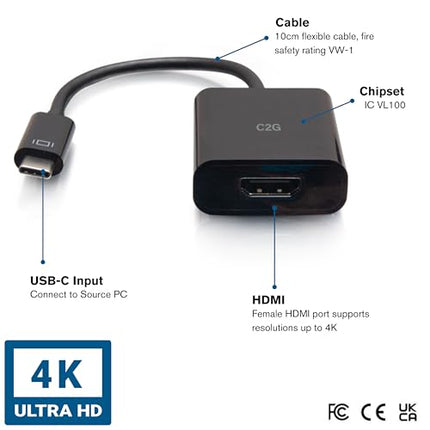 C2G C2G26935 Audio and Video Adapter, Ultra HD, 4K, 60 Hz, USB-C to HDMI Converter, Black