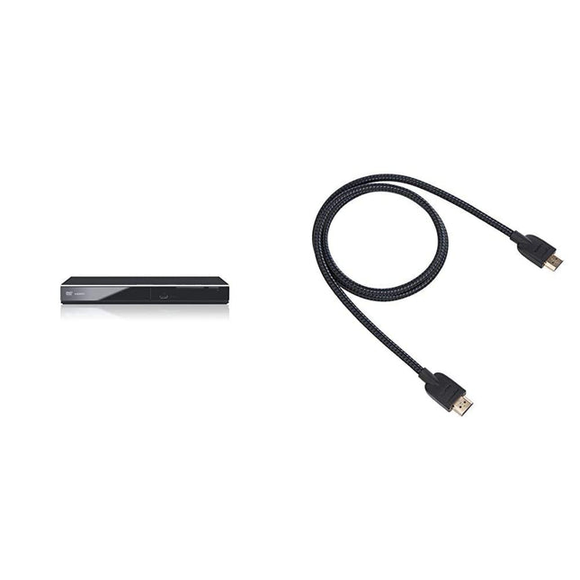 Panasonic DVD-S700EG-K DVD-mängija (mitme vormingu taasesitus xvid, MP3 ja JPEG, USB 2.0, HDMI, SCART, CD rippimise funktsioon) must ja Amazon Basics - punutud HDMI-kaabel, 0,9 m