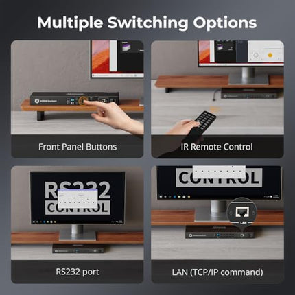 TESmart 8×1 HDMI-lüliti, 8 sisendit, 1 väljund, toetab 4K@60Hz HDCP 2.2, 19-tolliste rackmount kõrvaklappidega | RS-232/LAN-juhtimine | IR-kaugjuhtimispult ja automaatne lüliti | Automaatne skaneerimine eelseadistatud intervalliga, must